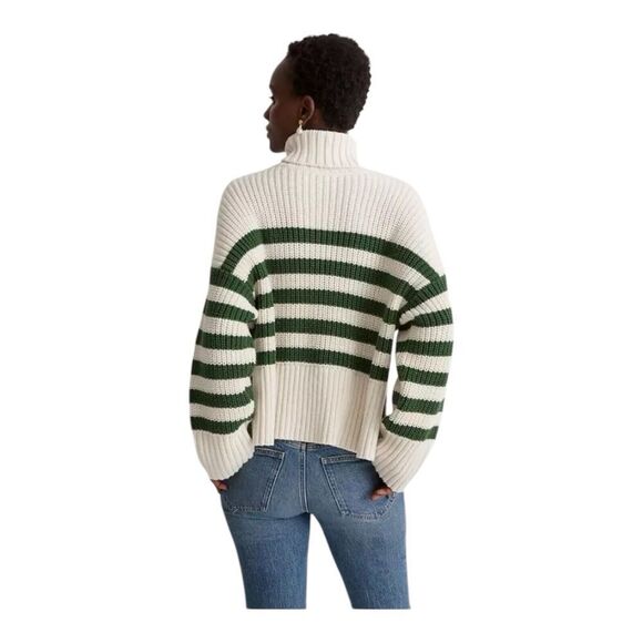 Madewell Sweater Womens‎ M Cream Ribbed Green Striped Wide Turtleneck NO064 - Picture 11 of 14